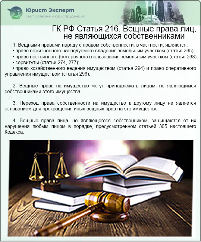 ГК РФ Статья 216. Вещные права лиц, не являющихся собственниками